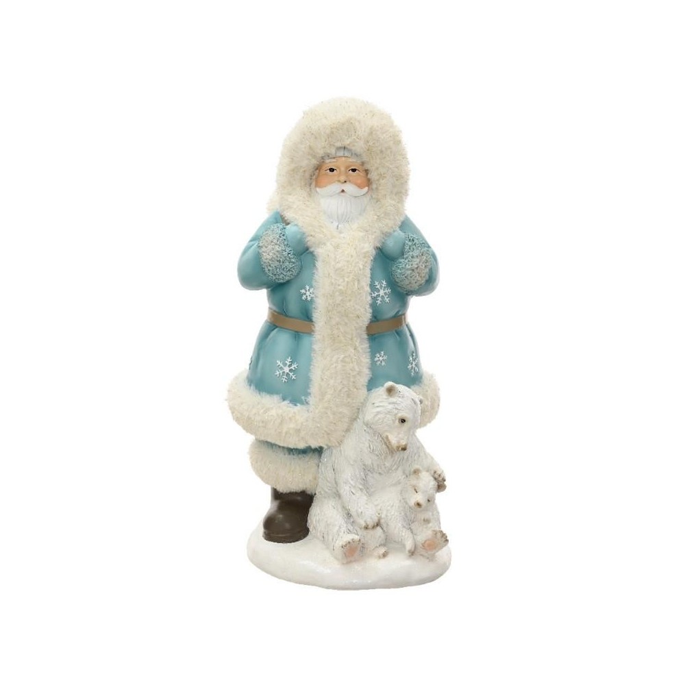 BABBO NATALE CAPPOTTO AZZURRO ORSO H.43.5